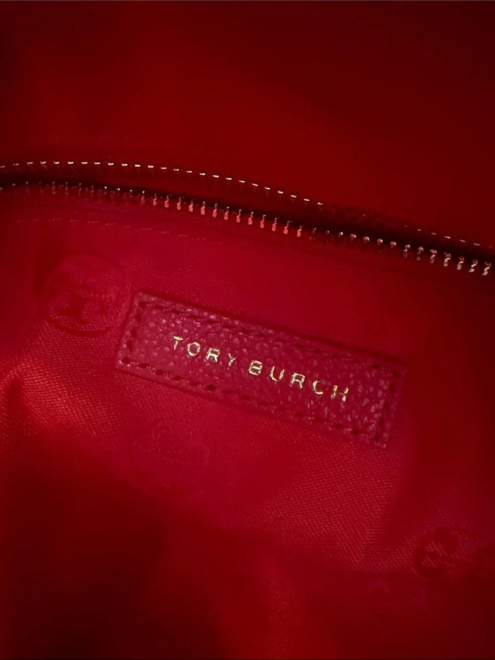 Tory Burch Coral-Red Pebbled Leather Chain Shoulder Bag
